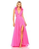 Long A Line Formal Feathered Slit Prom Dress A Line Feathered Slit Prom Mac Duggal 68680