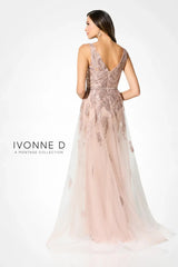 Ivonne D ID924 Long A Line Formal Beaded Applique Overskirt Dress