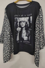 Leopard print patchwork rock T-shirt