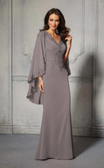 MGNY Madeline Gardner New York 72401 Beaded Long Formal Capelet Evening Dress