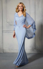 MGNY Madeline Gardner New York 72401 Beaded Long Formal Capelet Evening Dress