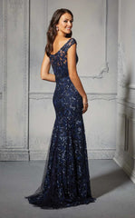 MGNY Madeline Gardner New York 72410 Long Formal Floral Sequin Evening Dress