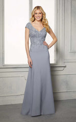 MGNY Madeline Gardner New York 72421 Long Formal A Line Beaded Lace Evening Dress