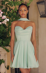 Ella Mini Dress - A-line Strapless Chiffon Cocktail Dress With Scarf