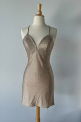NOVALEE MINI - CHAMPAGNE - HOT STONE LACE-UP DRESS
