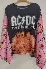 AC/DC Floral Contrast-Sleeve Top