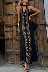 Ethnic style halter neck backless long dress