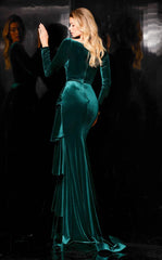 Jessica Angel 968 Long Layered Ruffle Formal Velvet Dress