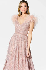 Ivonne D ID906 Long Ball Gown Feather Lace Evening Dress