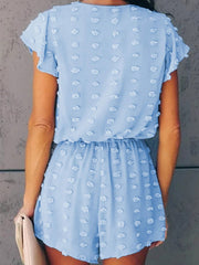 V-neck Dot Texture Pocket Romper
