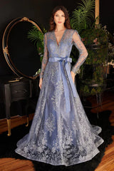 Long Sleeve Lace Floral Formal Dress by LaDivine CD233
