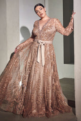 Long Sleeve Floral A-Line Plus Size Dress by LaDivine CD233C