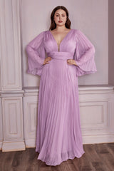 Long Sleeve Formal A-Line Plus Size Dress by LaDivine CD242C