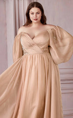 Off Shoulder Long Formal A-Line Plus Size Dress by LaDivine CD243C