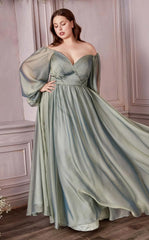 Off Shoulder Long Formal A-Line Plus Size Dress by LaDivine CD243C