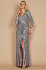 Long Sleeve Sequin Formal Hand Beaded Prom Dress