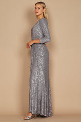 Long Sleeve Sequin Formal Hand Beaded Prom Dress