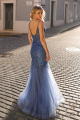 Nox Anabel F1467 Glittered Long Trumpet Prom Gown