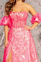 Long Formal Detachable Sleeve Sequin Prom Dress