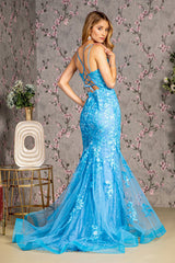 Formal Long Floral Sequin Mermaid Prom Dress