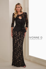 Ivonne D ID1406 Fitted Long Formal Peplum Evening Dress