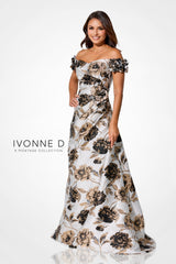 Ivonne D ID325 Long Formal Floral Applique Evening Gown