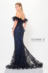 Ivonne D ID6208 Long Mermaid Formal Peplum Feather Evening Dress