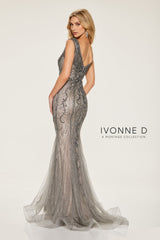 Ivonne D ID802 Beaded Sequin Long Formal Lace Evening Dress