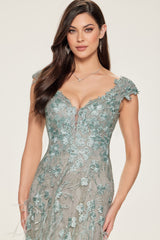 Ivonne D ID807 A Line Long Formal Lace Evening Gown