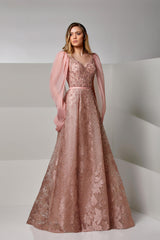 Modessa Couture M20208 A Line Long Lace Floral Formal Evening Dress