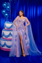 Modessa Couture M24626 Long Formal fitted Cape Sleeve Evening Prom Dress