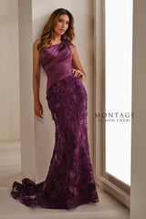 Montage M3102 Pleated Long Formal Mermaid Floral Evening Dress