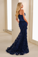 Montage M3102 Pleated Long Formal Mermaid Floral Evening Dress
