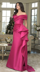 Marsoni MV1354 Ruffle Long Mermaid Formal Pleated Evening Dress