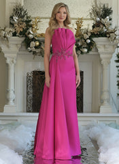 Marsoni MV1356 Beaded Applique Long Formal Evening Pleated Dress