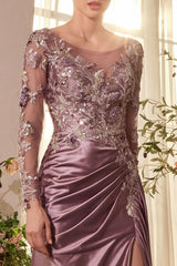 Andrea & Leo A1403 Long Sleeve Formal Sequin Applique Evening Dress