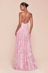 IRIS GOWN - BLUE - A-LINE SOFT CHIFFON PRINT DRESS