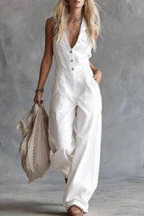 Sleeveless Collared Tie-Waist Wide-Leg Jumpsuit