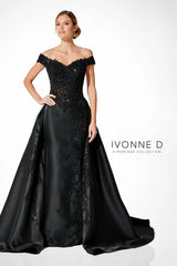 Ivonne D 221D51 Long Formal Lace Overskirt Evening Dress