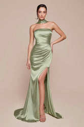 NICOLETTE GOWN - STRAPLESS LUXE SATIN DRESS & SCARF