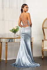 Beaded Long Satin Mermaid Prom Dress