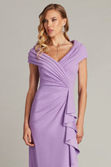 Tadashi Shoji BOS24740L Pleated Long Ruffle Slit Prom Dress