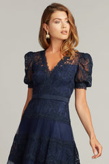 Tadashi Shoji BSU21108MD Pleated Floral Lace Midi Cocktail Dress