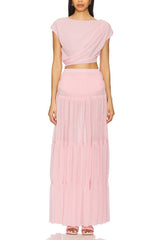 Stunning Chiffon Elastic Waist Layered A-line Maxi Skirt