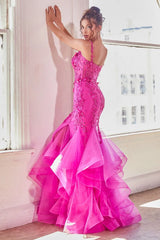 Anna Gown - Fuchsia - Mermaid Embellished Gown
