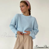 Candy Color Crewneck Trendy Pullover Sweater - Green