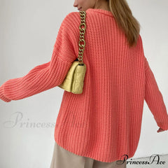 Candy Color Crewneck Trendy Pullover Sweater - Purple