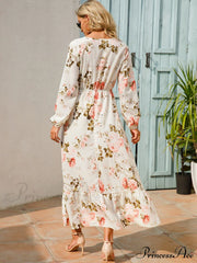 Casual Coastal Long Bohemian Flowered Dress