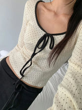Casual Contrast Color Dot Printed Slim O-Neck Knit Top