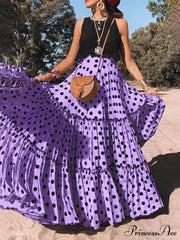 Casual Long Polka Charming Dot Printed Halter Skirt